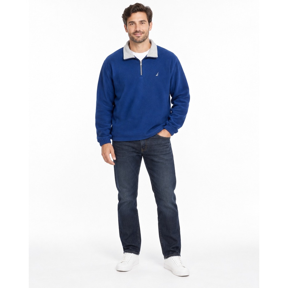 Nautica Mens 2XL Blue Quarter Zip Fleece Pullover Mock Neck Sweater